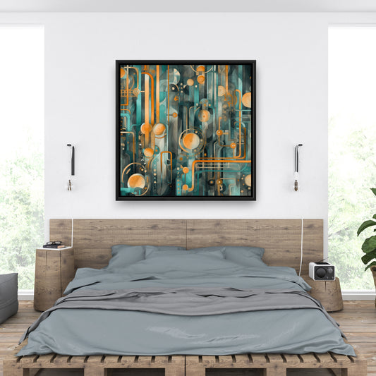 Astrological Machinery - Orange Framed Canvas for Home Decor