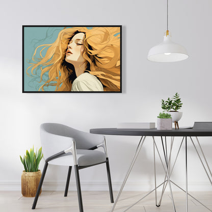 Flowing Hair - Beige Framed Canvas for Home Decor | Elegant Art