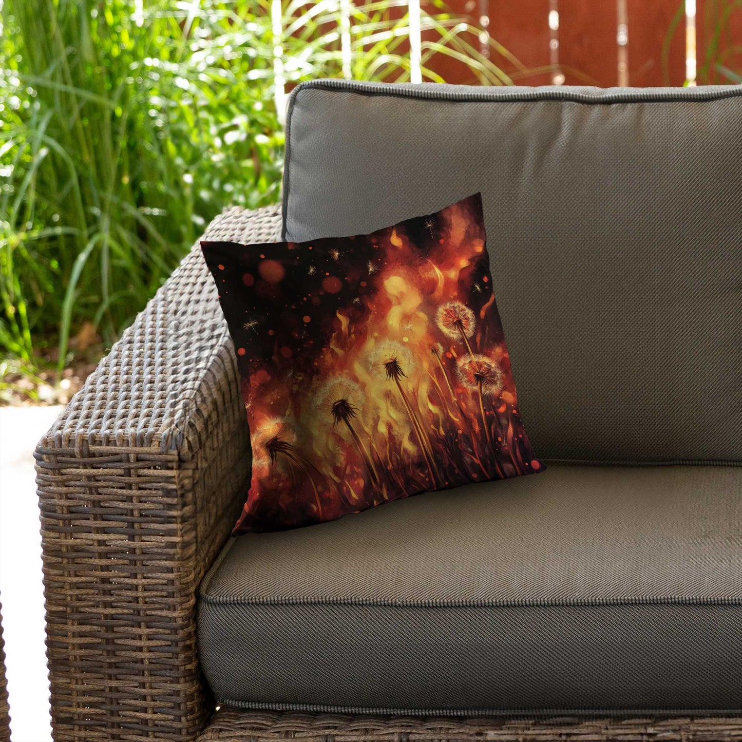 Dandy Fire Poly Twill Throw Pillow | Stylish Home Decor