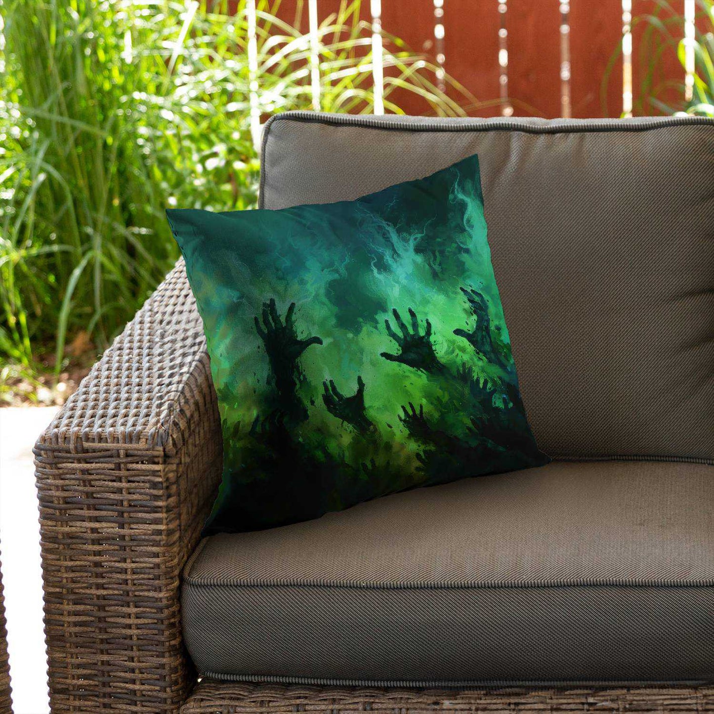 Coussin décoratif en sergé de polyester « Mains du désespoir » | Accessoire de décoration intérieure