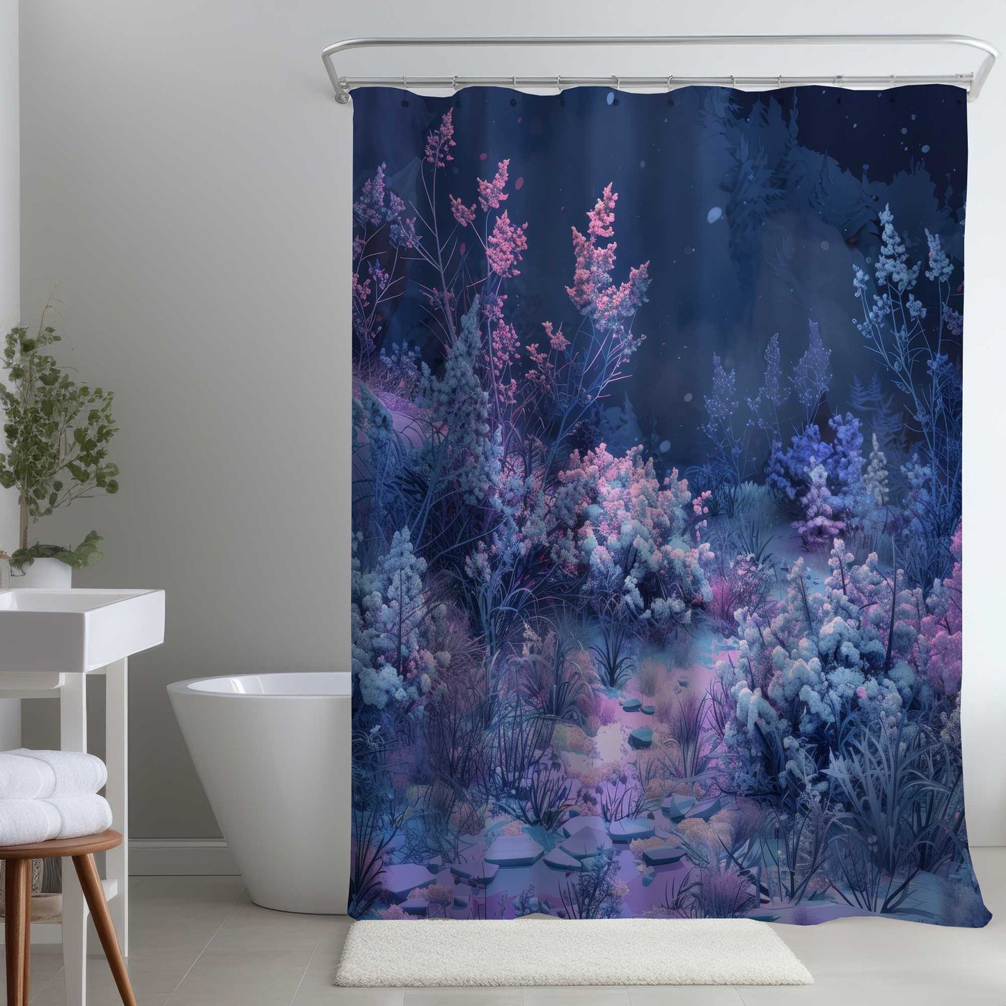 Rideau de douche Nuit froide | Décoration élégante pour salles de bain