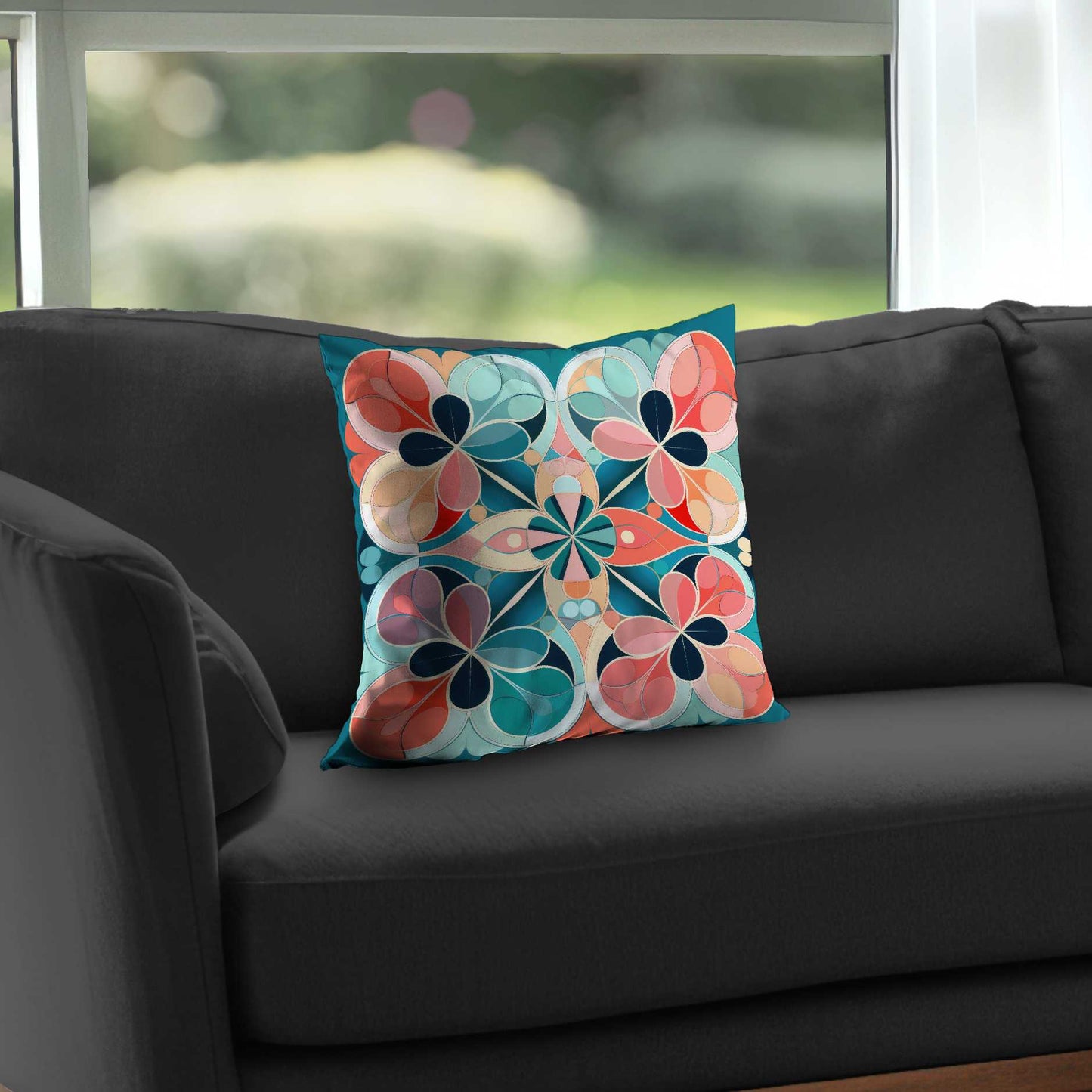 Coussin décoratif Mandala en sergé de polyester - Accessoire de décoration unique pour la maison