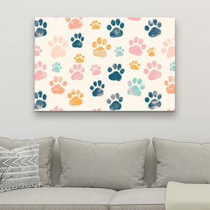Cute Paws - Blue Canvas Wall Art for Home Decor