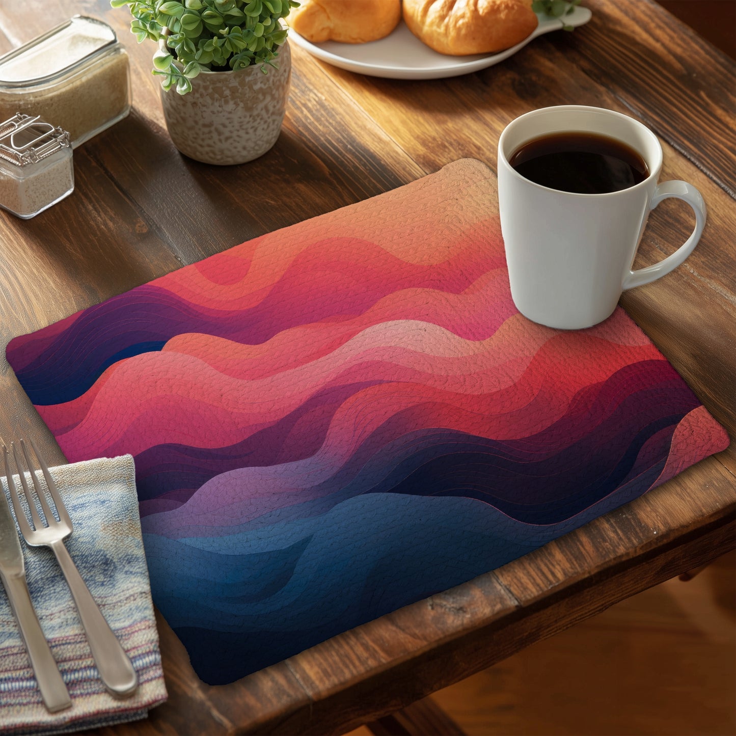 Set de table tressé en polyester effet fumée éthérée pour la décoration intérieure