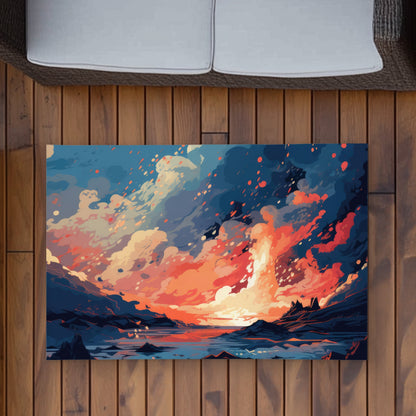 Magma Does Not Wait - Blue Outdoor Area Rug for Home Decor