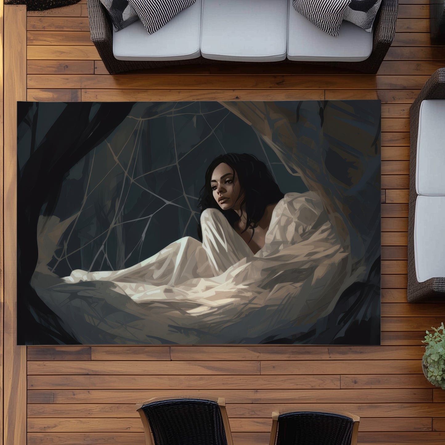 Spider princess Black outdoor area rug for home decor