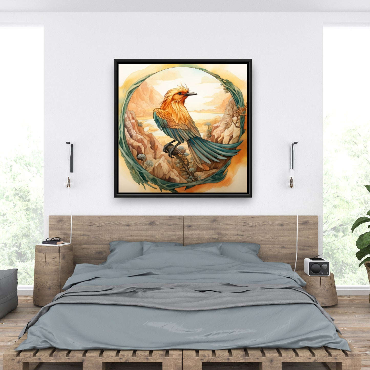 Perched bird - 36"x36" Framed canvas
