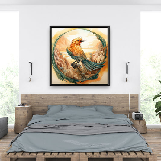 Perched bird - 36"x36" Framed canvas