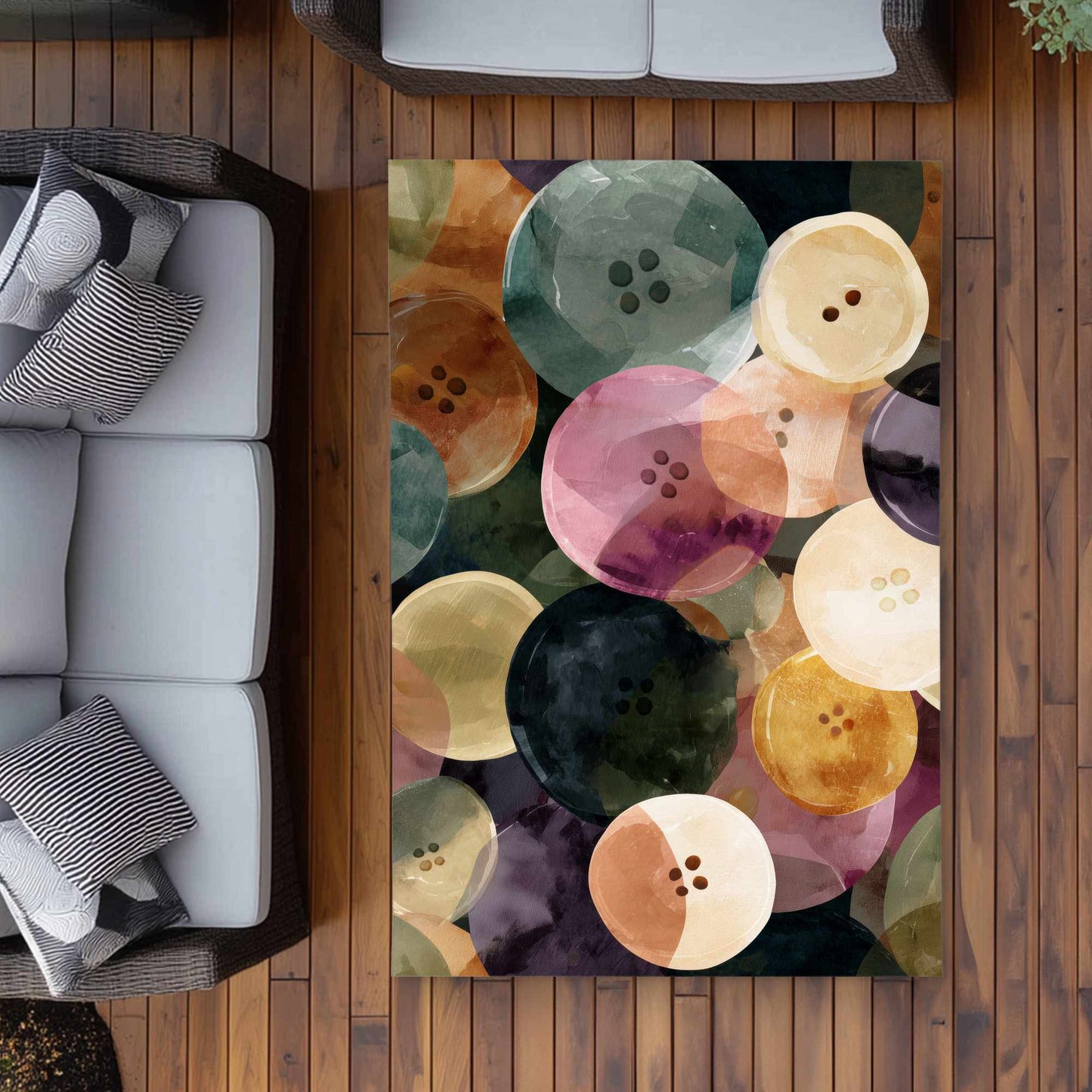 Tapis d'extérieur coloré avec motif « boutons dansants » pour la décoration intérieure