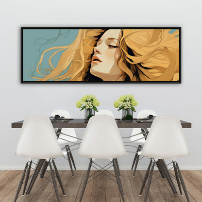 Flowing Hair - Beige Framed Canvas for Home Decor | Elegant Art