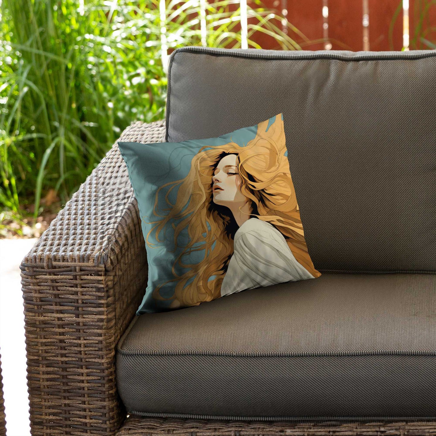 Coussin décoratif en sergé de polyester à motif de cheveux flottants - Décoration d'intérieur élégante