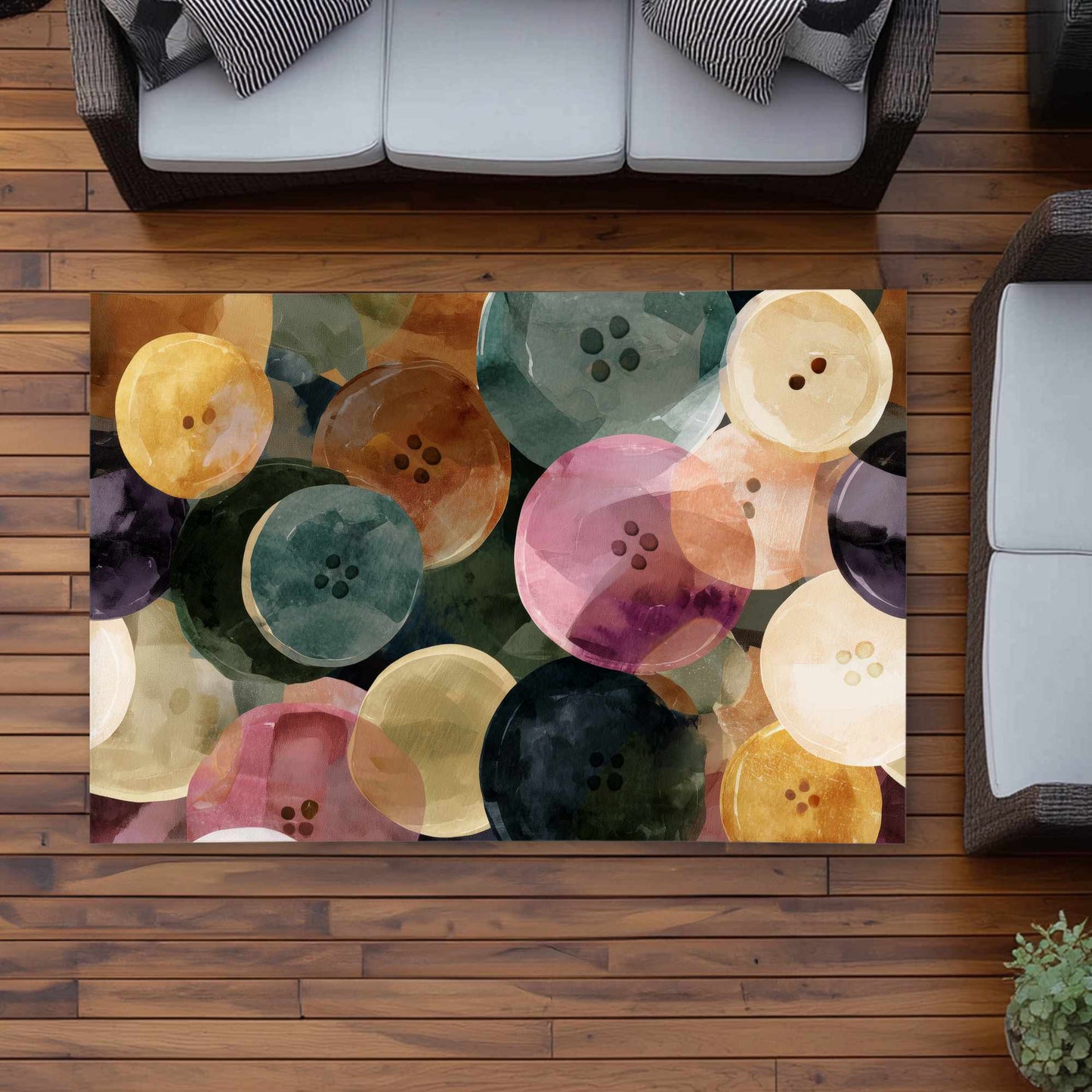 Tapis d'extérieur coloré avec motif « boutons dansants » pour la décoration intérieure