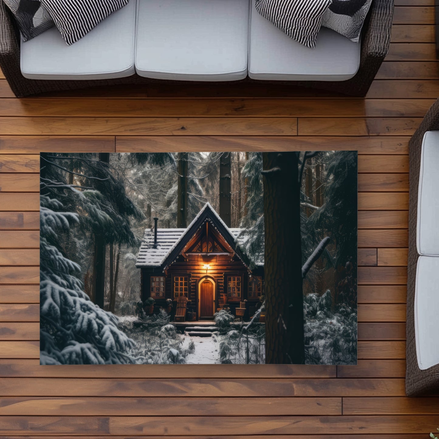 The lone cabin - Orange outdoor area rug for home decor