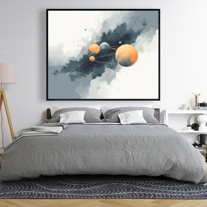 Circle of Planets - Orange Framed Canvas for Home Decor