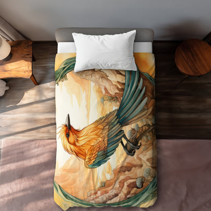 Perched Bird Beige Duvet Cover - Elegant Home Decor Accent