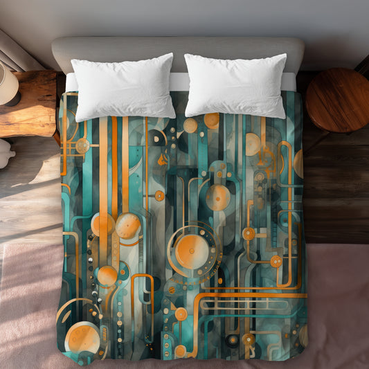 Astrological Machinery Orange Duvet Cover | Decor Essentials