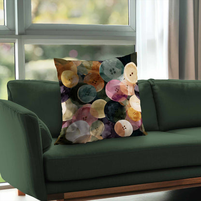 Coussin décoratif en sergé polyester, motif « Colorful Button Dance »