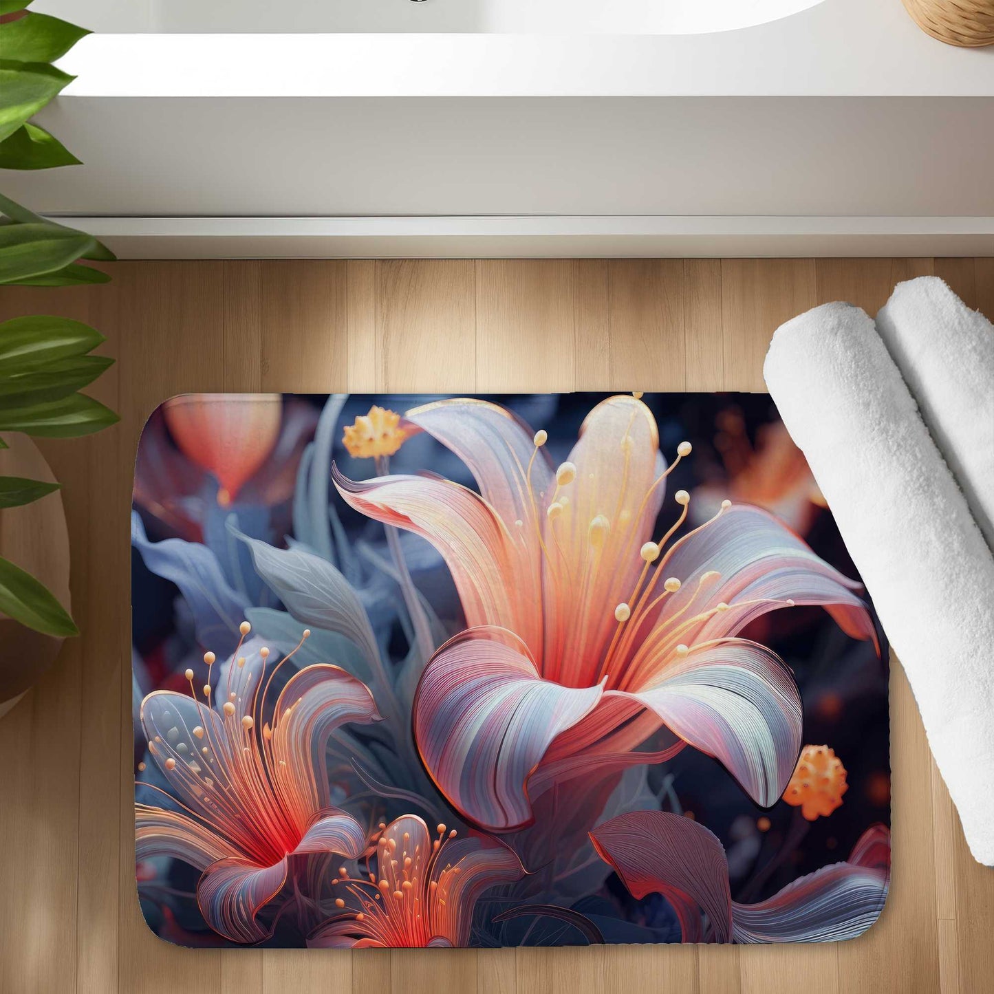 Astral Bloom Yellow Bath Mat | Stylish Home Decor Accessory