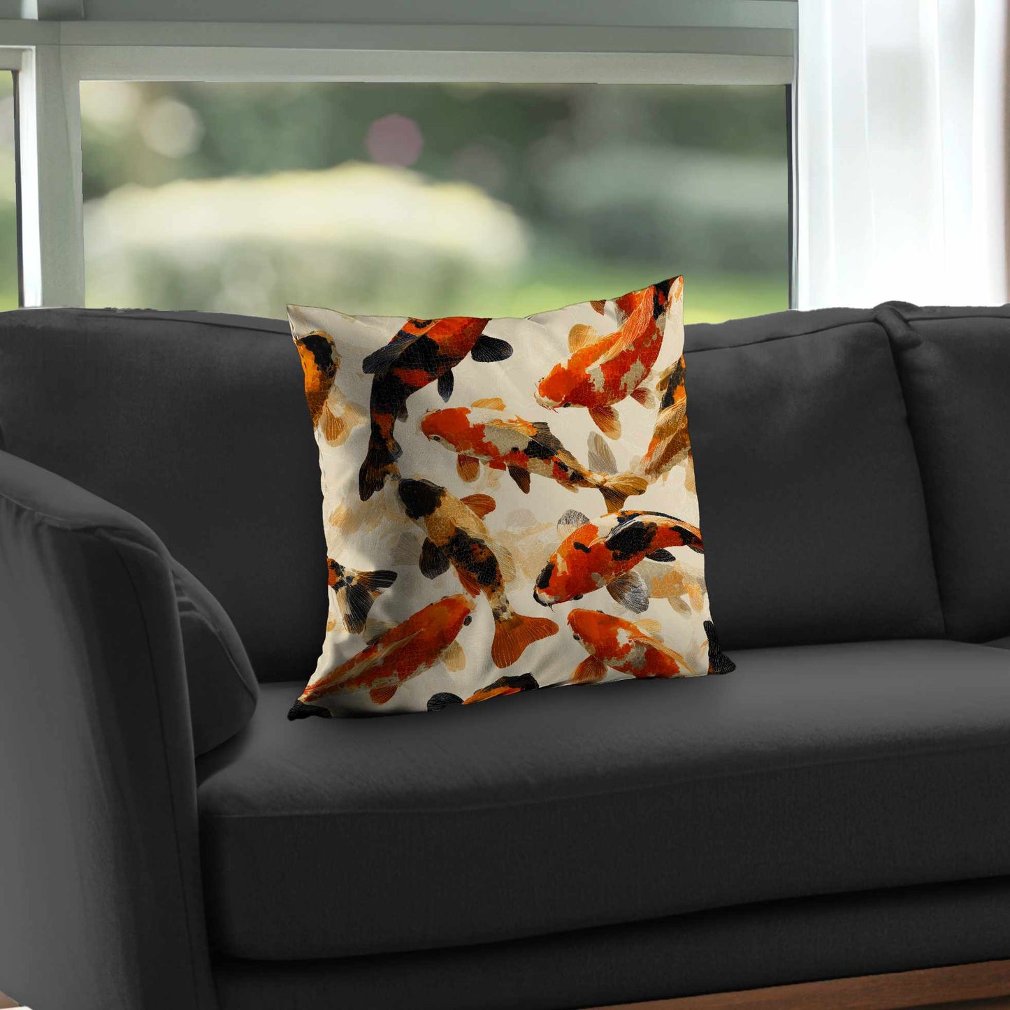 Coussin décoratif en sergé de polyester Koi Dance Flow - Accessoire de décoration intérieure