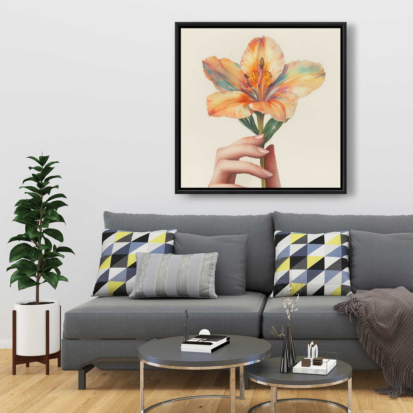 Ahold - Yellow Framed Canvas for Stylish Home Decor