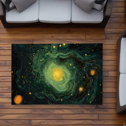Illuminated in Space - Green Outdoor Area Rug for Home Decor