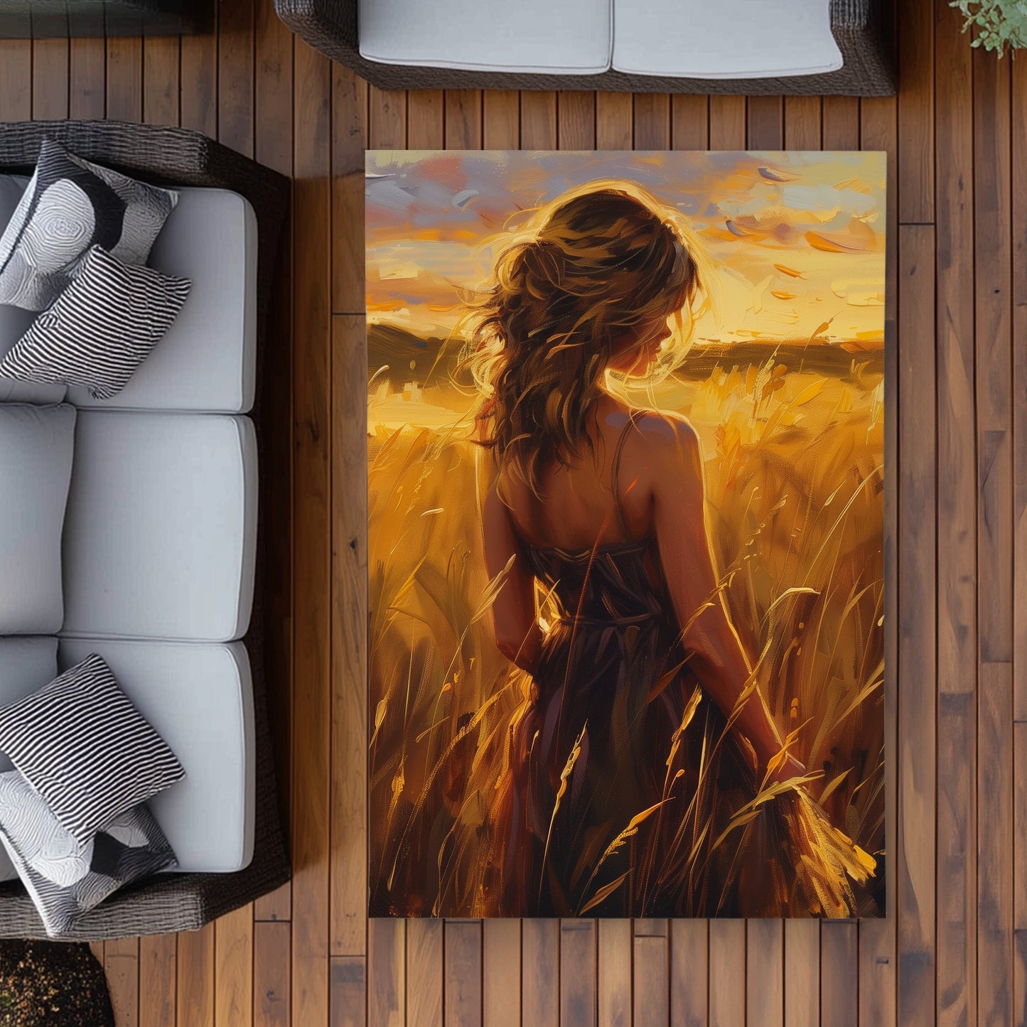 Warm Field Yellow Outdoor Area Rug for Home Decor - Stylish