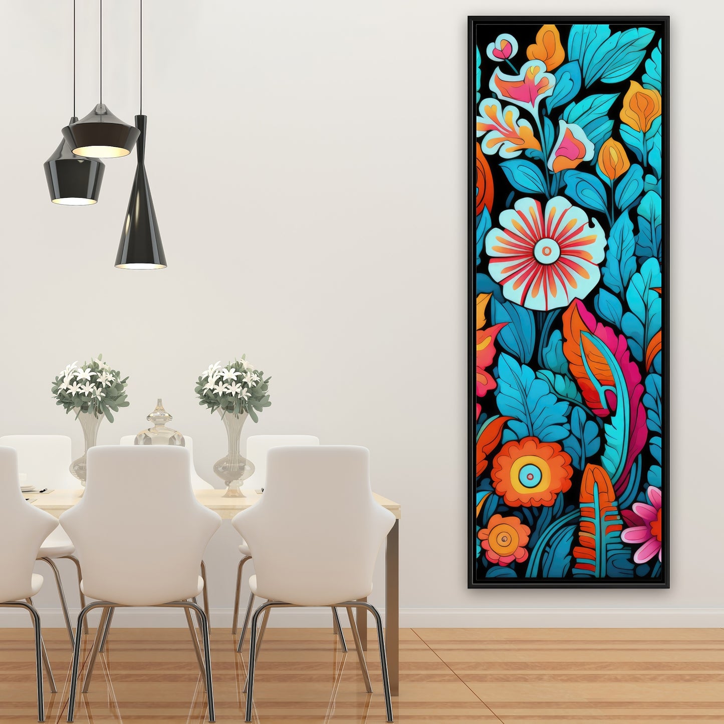 Floral Hues - Turquoise Framed Canvas for Home Decor