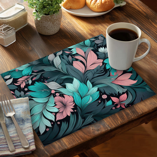 Neon Leaves - Pink Polyester Placemat for Home Decor