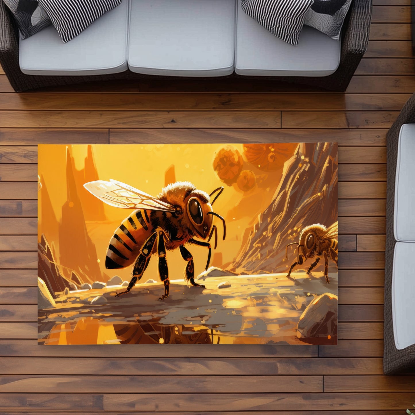 Bee World Yellow Outdoor Area Rug | Stylish Home Decor