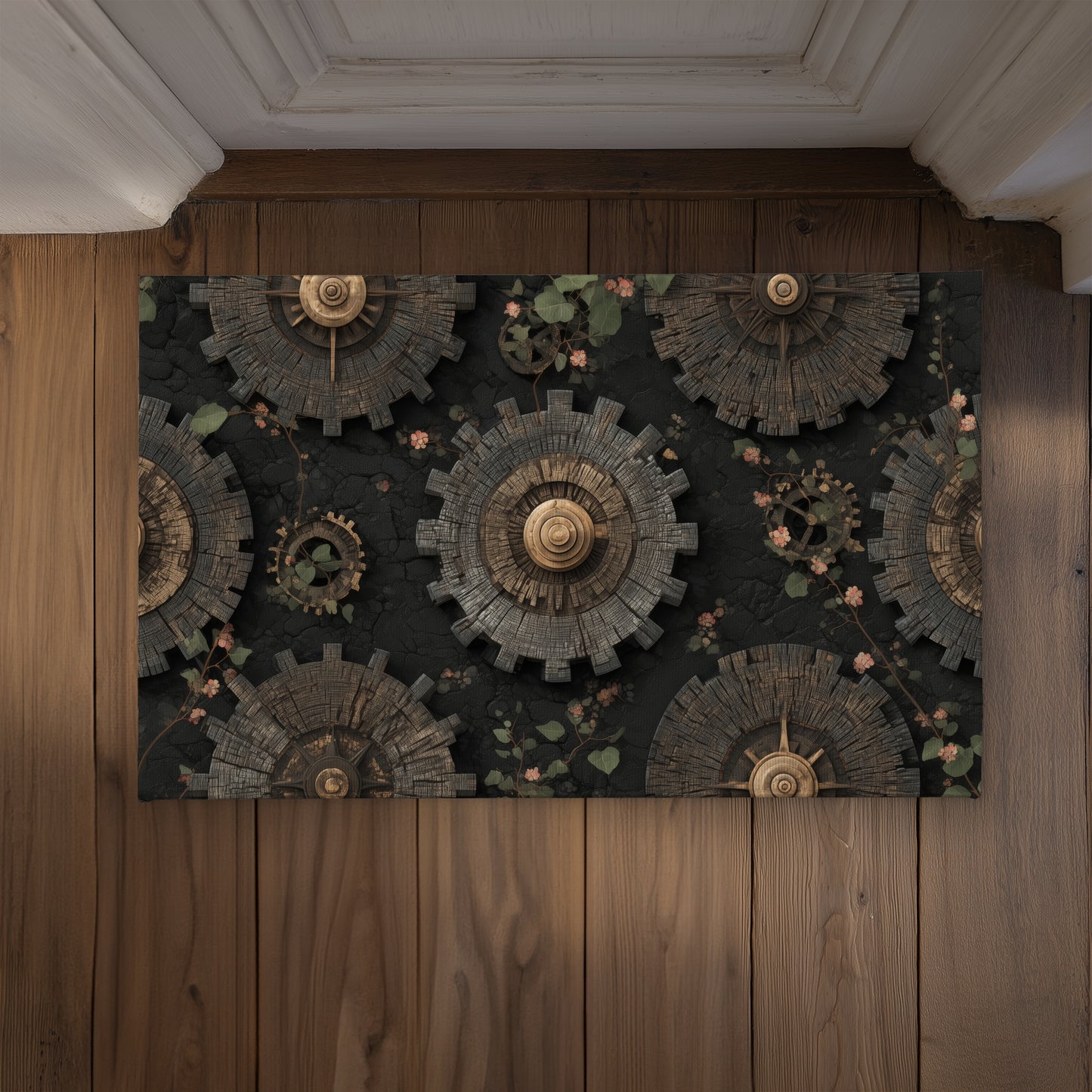 Cog Pattern Brown Indoor Outdoor Door Mat | Home Decor