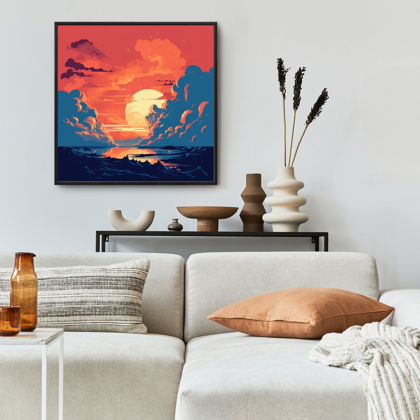 Orange and blue - 36"x36" Framed canvas