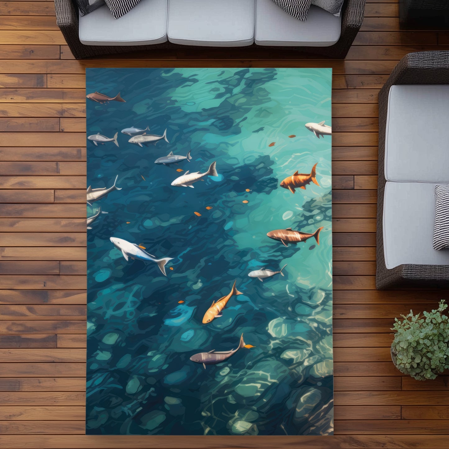 Swim Ahead White Outdoor Area Rug | Stylish Home Decor