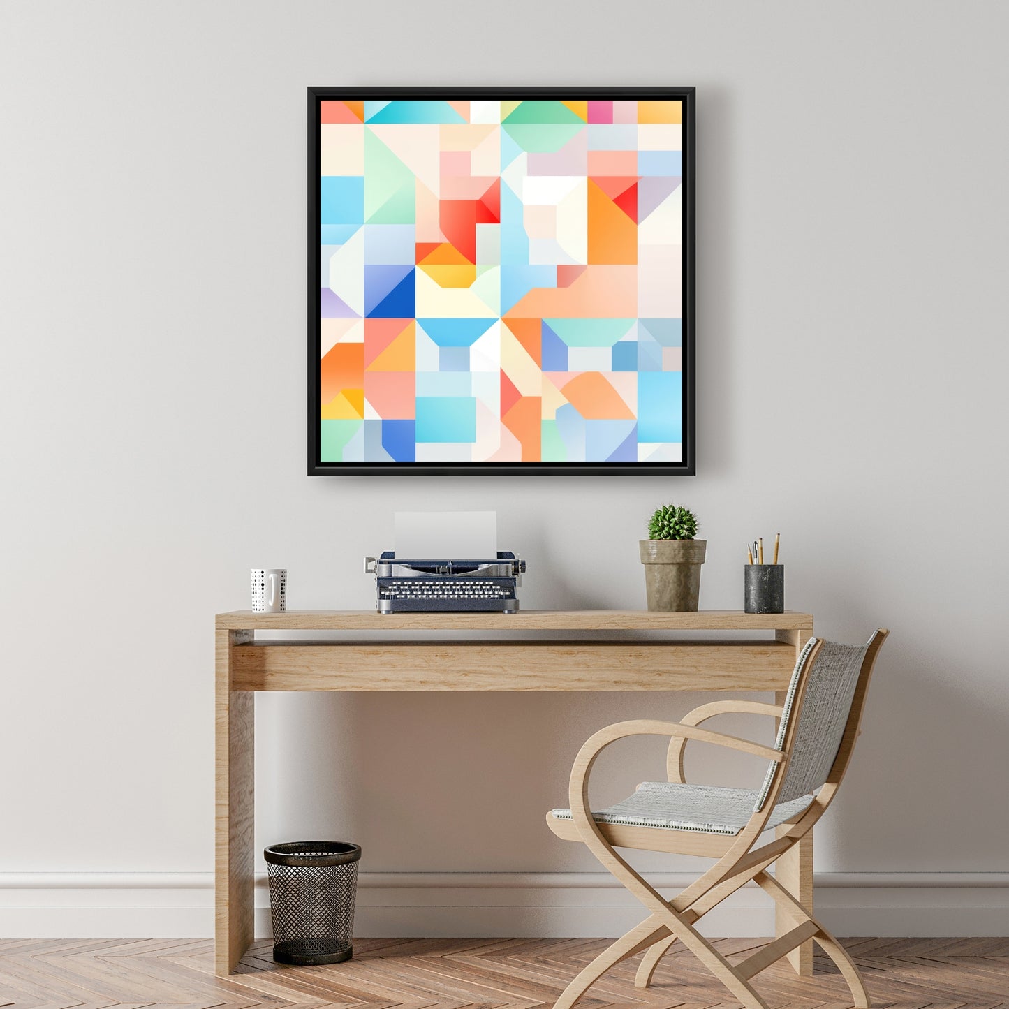 Geometric Cadence - Blue Framed Canvas for Home Decor