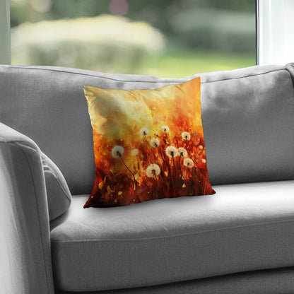 Dandelion Fire Poly Twill Throw Pillow | Home Decor Accent