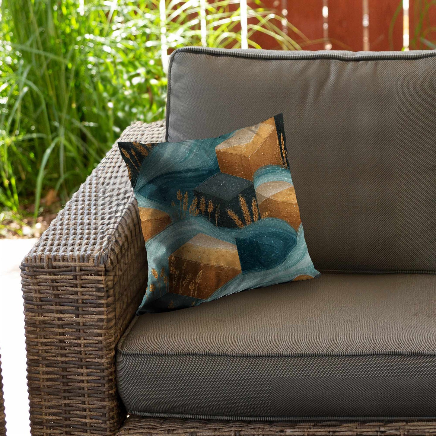 Oreiller décoratif en sergé polyester Golden Harvest Flow