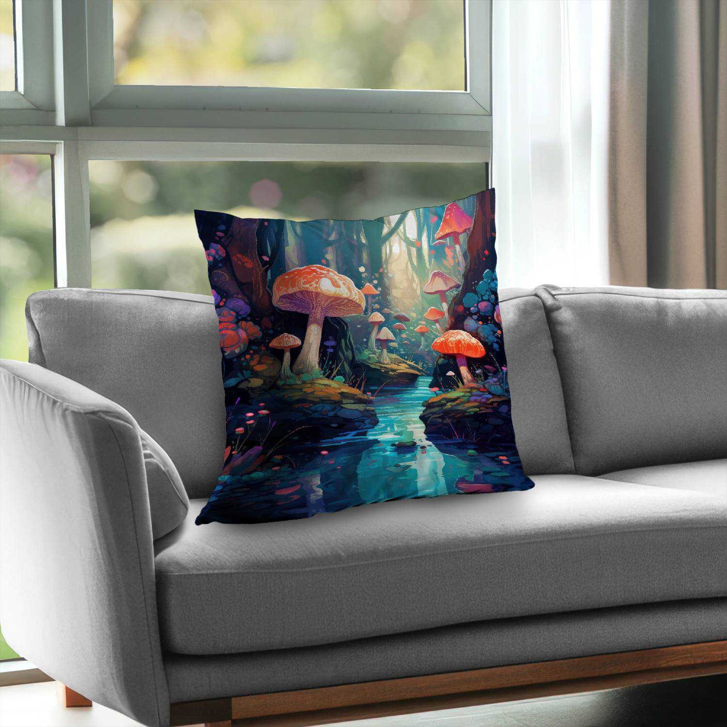 Coussin décoratif en sergé de polyester à motif forêt féerique - Accessoire de décoration intérieure