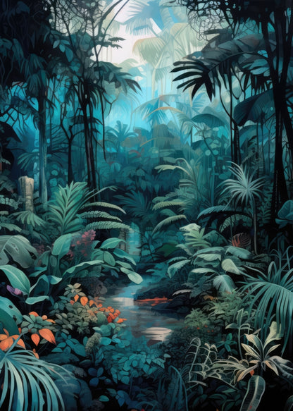 Deep in the jungle Blue Indoor Outdoor Door Mat - Home Decor