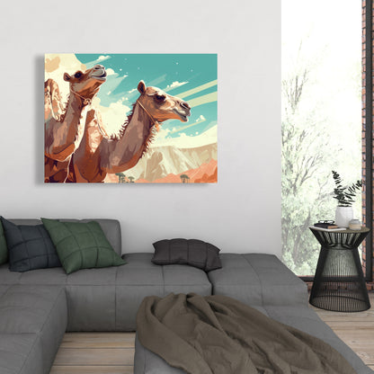 Two Camels Blue Canvas - Elegant Home Decor Piece