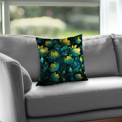 Coussin décoratif en sergé de polyester noir Intense Bloom