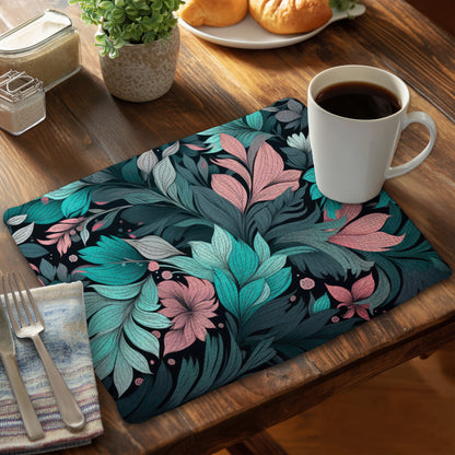 Neon Leaves - Black Braided Polyester Placemat for Home Decor