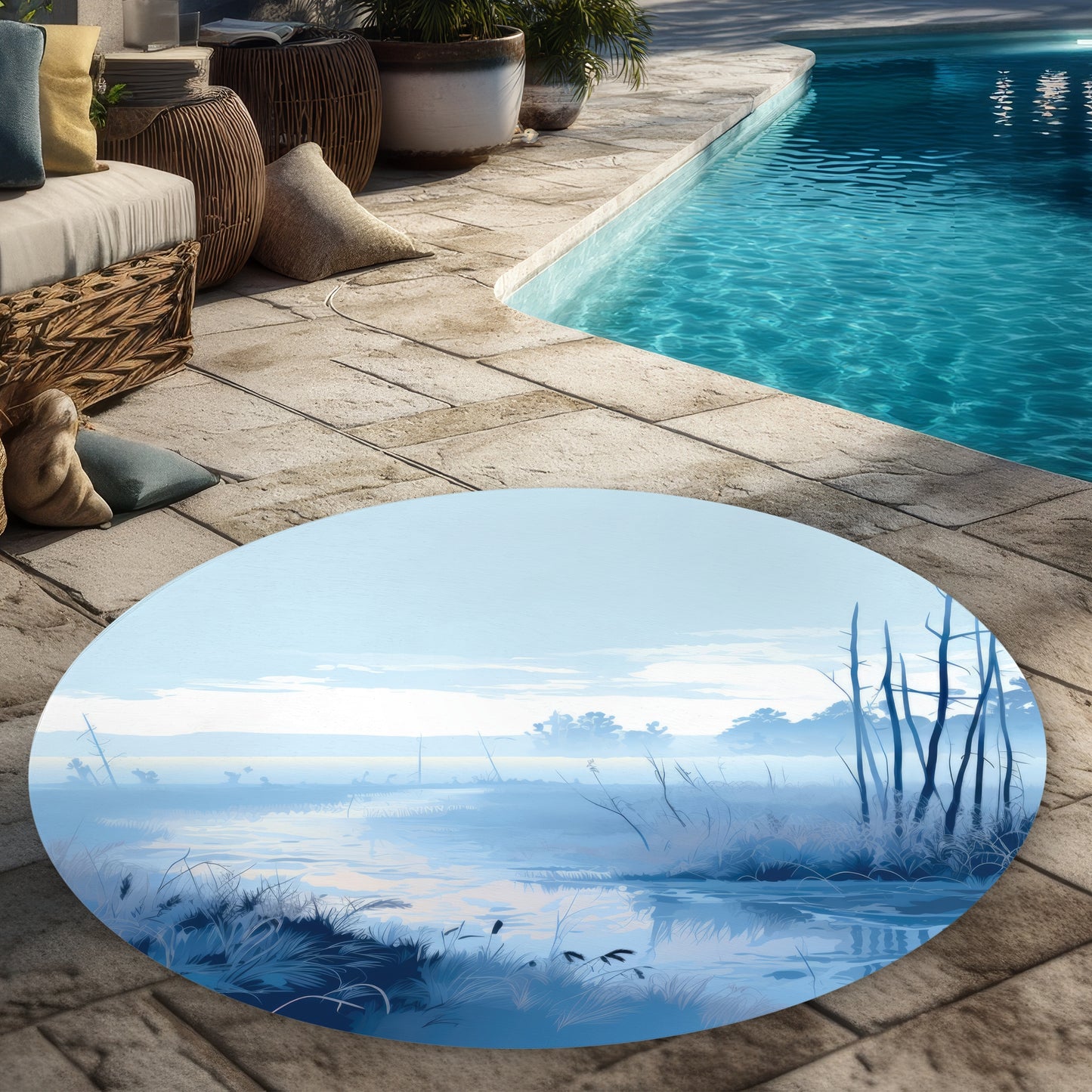 Tapis de surface rond pour l'extérieur Cold Swamp | Accent de décor à la maison