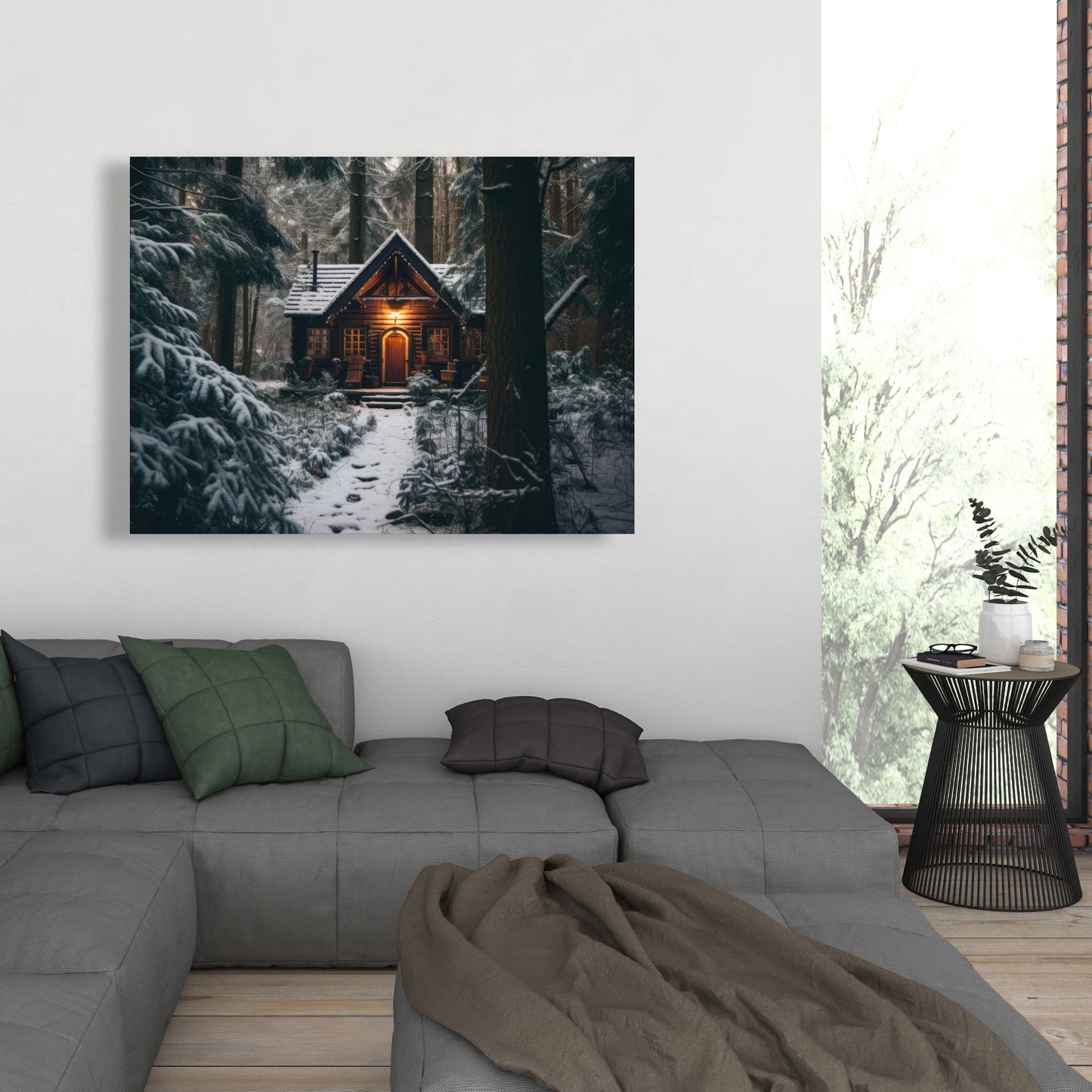 The Lone Cabin - Brown Canvas Home Decor Art Print