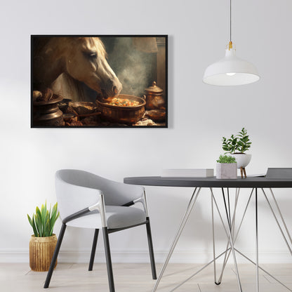 Horse on soup - 24"x24" Framed canvas