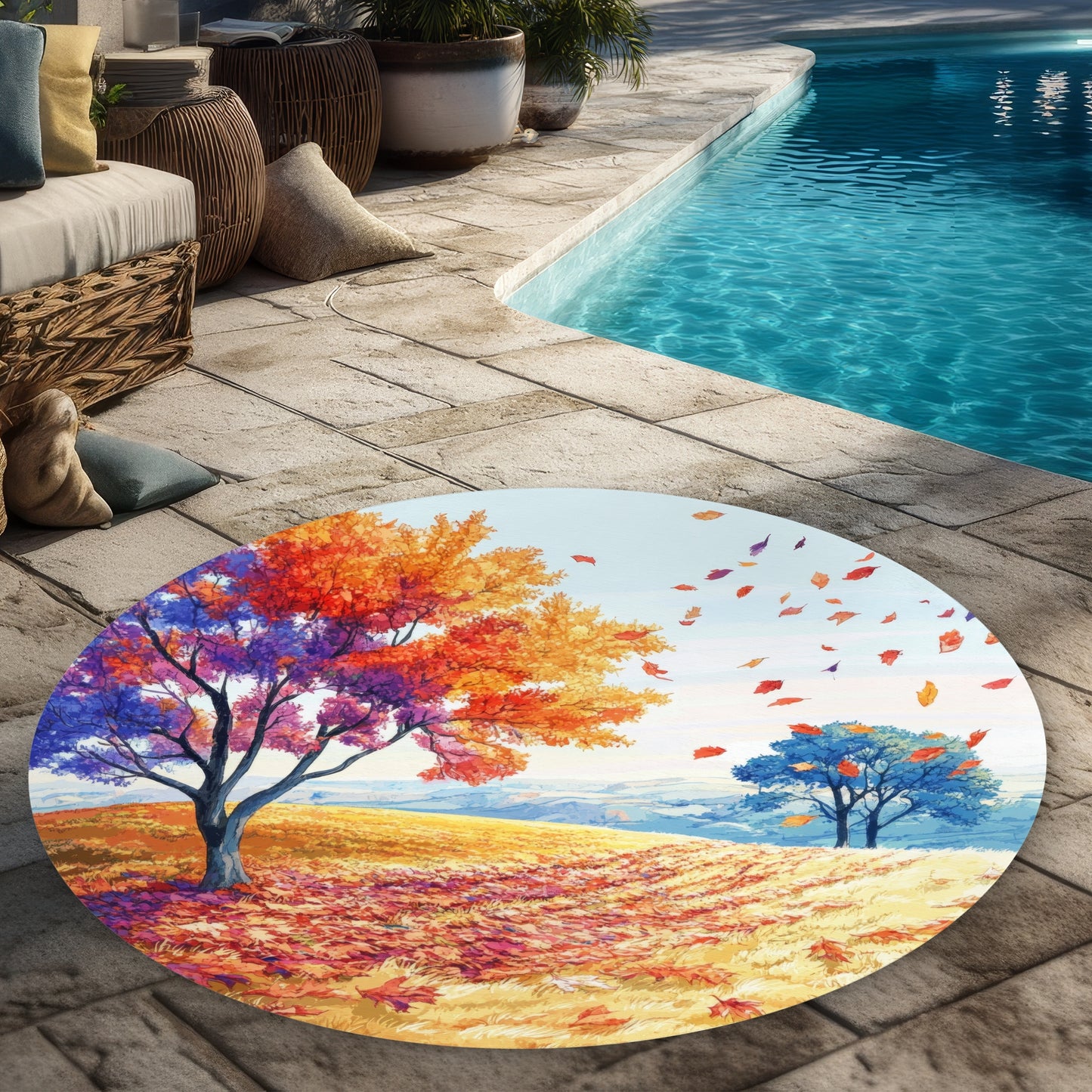 Spring Breeze Turquoise Round Outdoor Area Rug | Home Decor