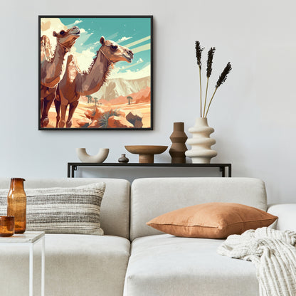 Two Camels - Brown Framed Canvas for Home Decor | Art Print