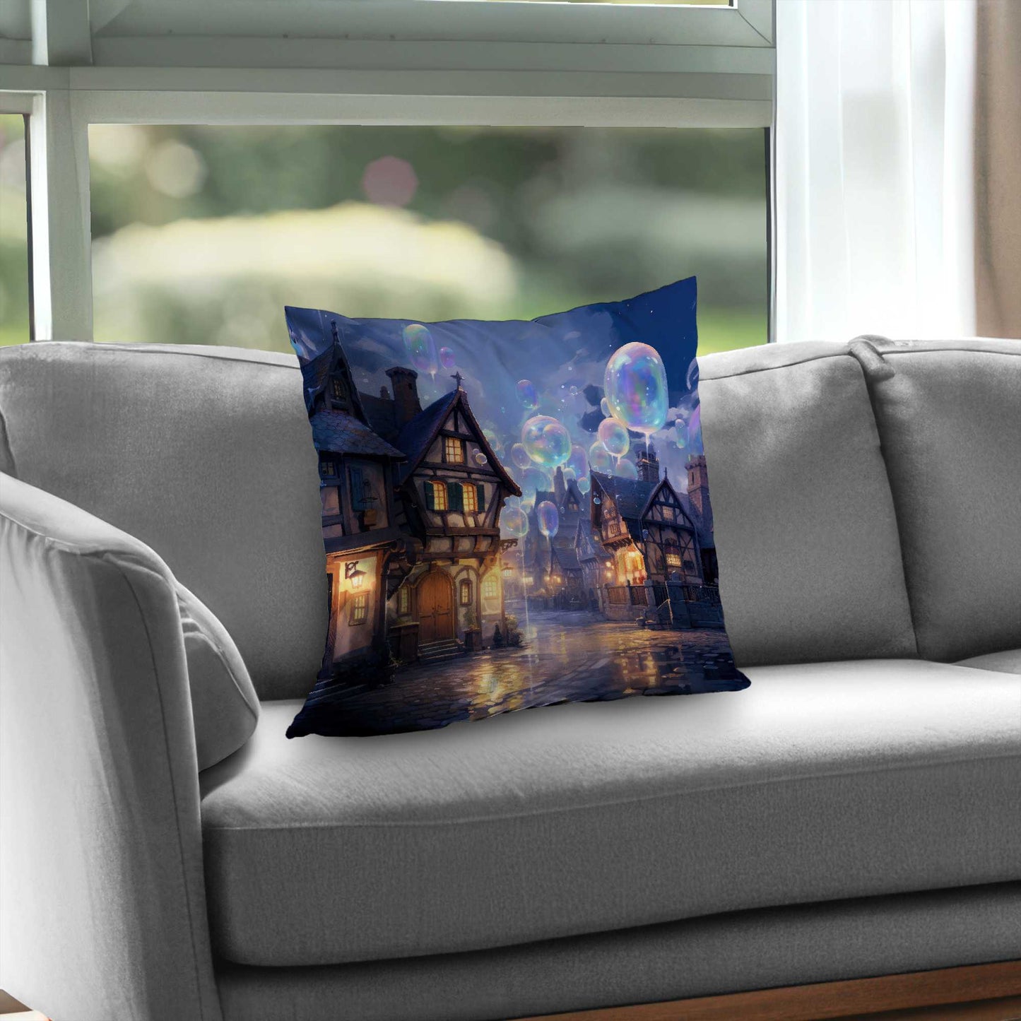 Coussin décoratif en sergé de polyester Bloopy Town - Décoration d'intérieur élégante
