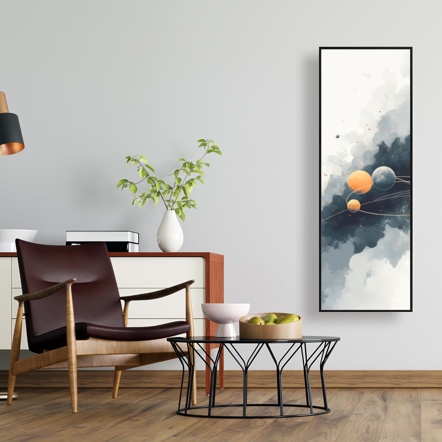 Circle of Planets - Orange Framed Canvas for Home Decor
