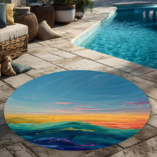 Tapis de sol rond d'extérieur aquarelle - Décoration d'intérieur élégante