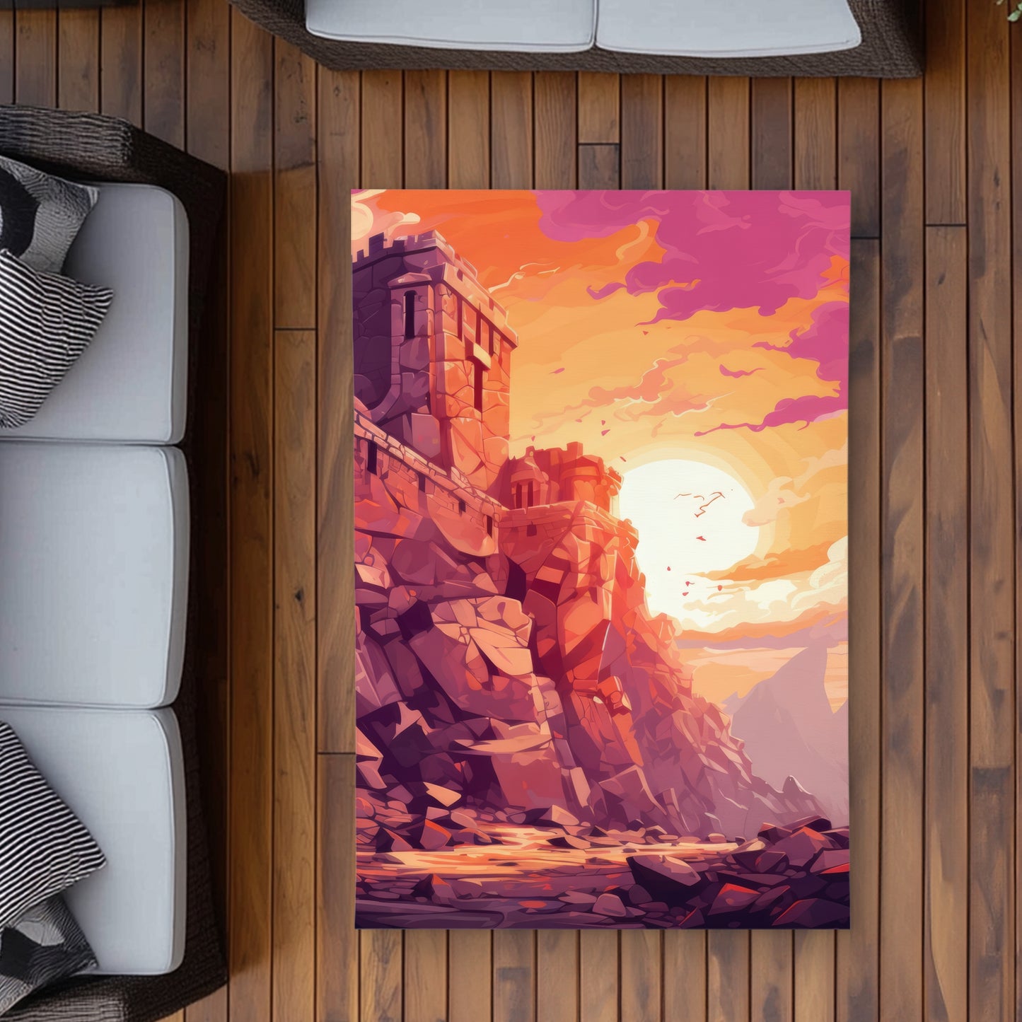 Le Rempart du Coucher de Soleil - Tapis d'Extérieur pour la Décoration Intérieure