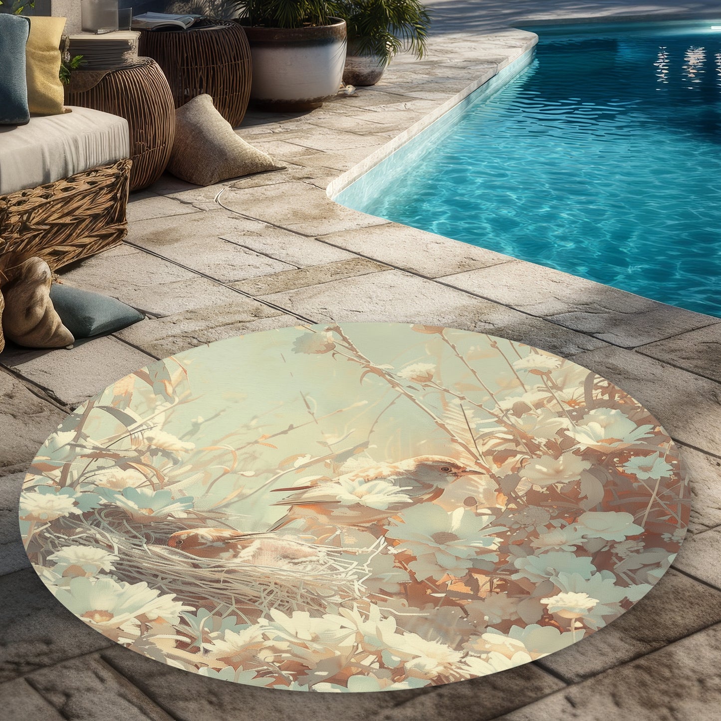 The Nest - Yellow Round Outdoor Area Rug for Home Decor